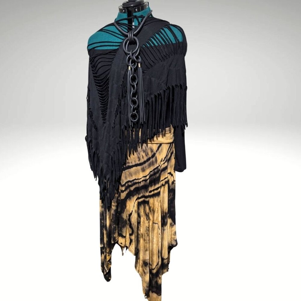Hand Discharge Dyed  Flowy Boho Midi Skirt
